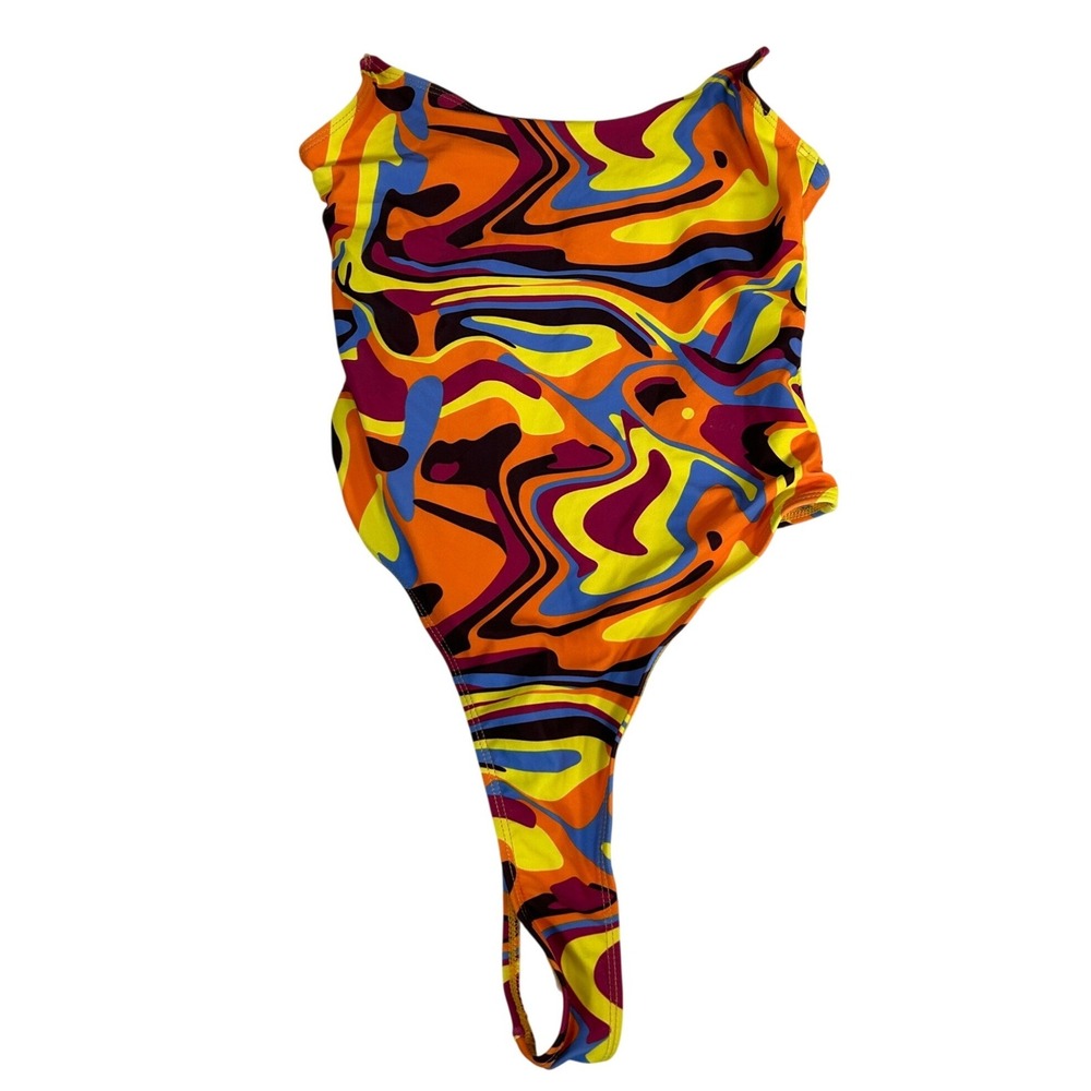 Boohoo Womens Marble‎ Clear Straps Scooped Swimsuit Multicolor One Piece NWT